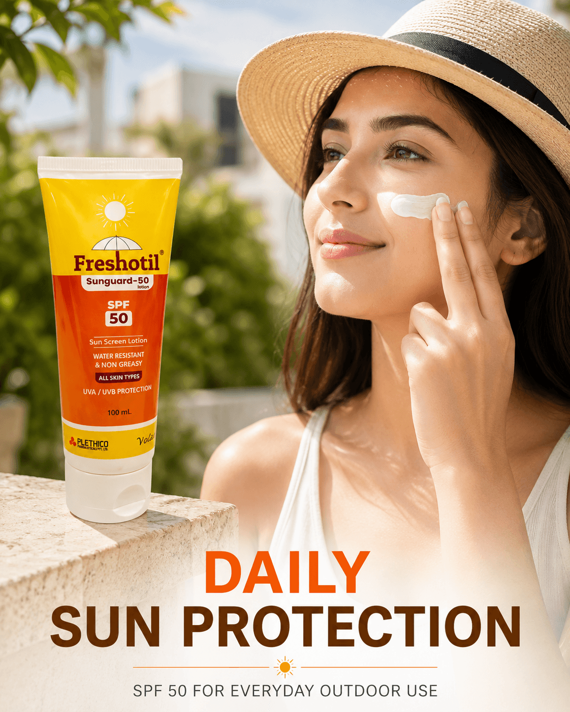 Freshotil Sunguard-50 SPF 50 sun screen lotion, 100 mL tube